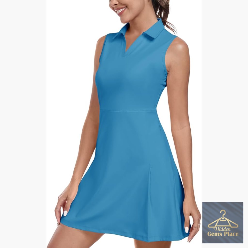 Sleeveless Athletic Polo Dress With Pockets For Tennis Golf Workout